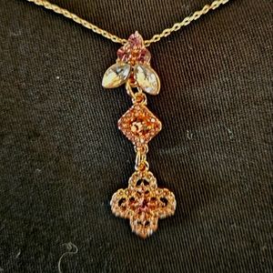 C RSVP Hypo Allergetic Necklace Pink & Clear in Rose Gold Colored Mount